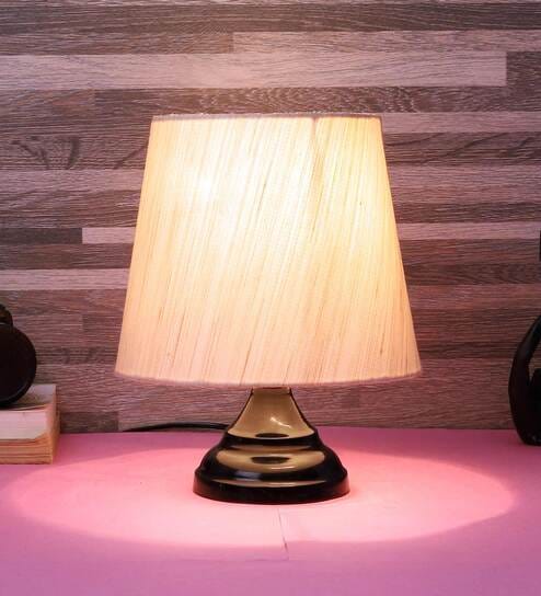 White Fabric Shade Table Lamp With Black Base By Foziq