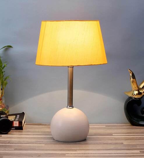 White Fabric Shade Table Lamp With White Base By Foziq