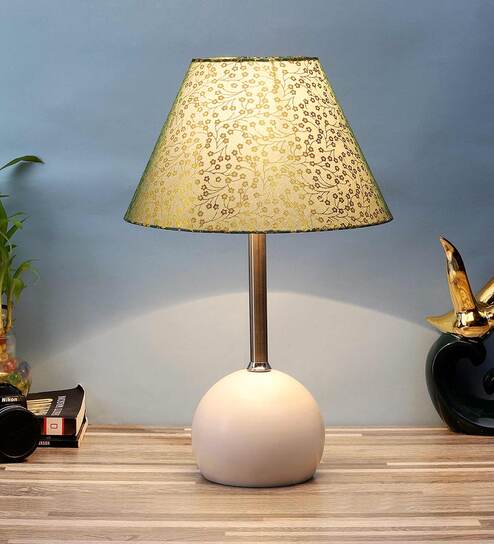 White Fabric Shade Table Lamp With White Base By Foziq