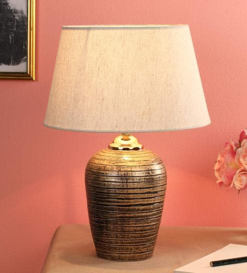 Hexa White Fabric Shade Night Lamp With Teracotta Base By Foziq