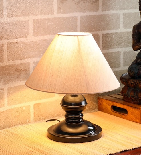 Beige Fabric Shade Table Lamp with Black Base by Tu Casa
