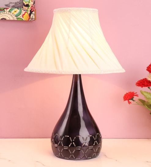 White Fabric Shade Table Lamp with Black Base by Foziq
