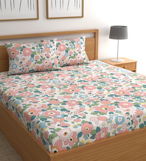 chhavi india Pink Floral 210 TC Microfiber King Sized Bedsheet with 2 Pillow Covers Supreme Collection-picture-11