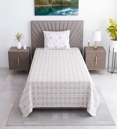 White Floral 400 TC Single Bedsheet with 1 Pillow Cover Luxury Series Collection