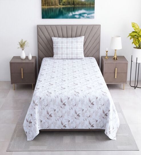 White Floral 400 TC Single Bedsheet with 1 Pillow Cover Luxury Series Collection