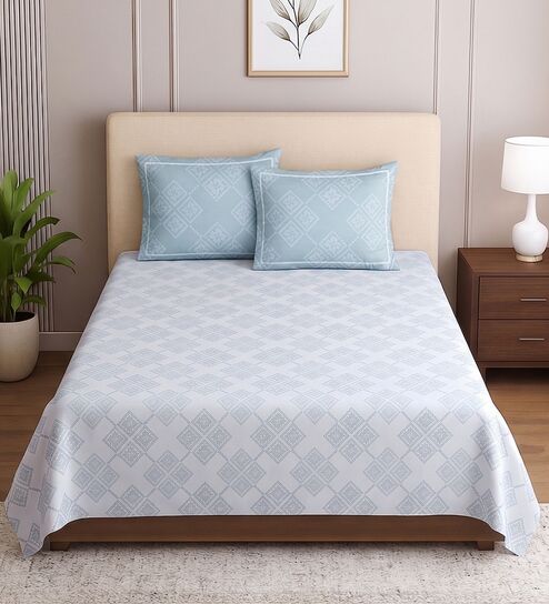 White Floral 400 TC Single Bedsheet with 2 Pillow Covers Luxury Series Collection