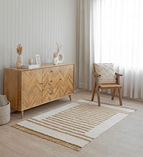 White Geometric Hand Tufted 6 Ft X 4 Ft  Dhurrie