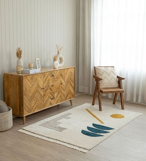 White Geometric Hand Tufted 6 Ft X 4 Ft  Dhurrie