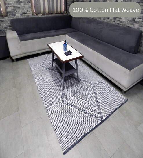 the woven legacy White Geometrical Cotton 8X5 Feet Hand Woven Carpet-picture-38