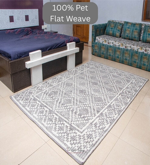 the woven legacy White Geometrical Pet 8X5 Feet Hand Woven Carpet-picture-26