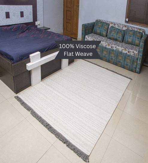 the woven legacy White Geometrical Viscose Hand Woven Carpet-picture-38