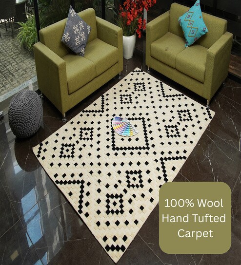 the woven legacy White Geometrical Wool Hand Tufted Carpet-picture-31