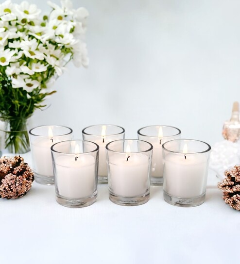 White Glass Votive Candles Set Of 6