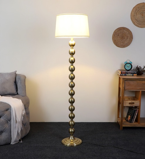 White Iron & Cloth Shade Club Floor Lamp With Iron Base by Sapphire