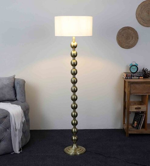 White Iron & Cloth Shade Club Floor Lamp With Iron Base