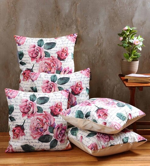 romee White Jute Floral 16x16 inches Cushion Cover (5Pc)-picture-9
