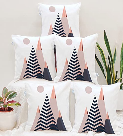 White Jute Geometric 16x16 inches Cushion Covers (Pack of 5)