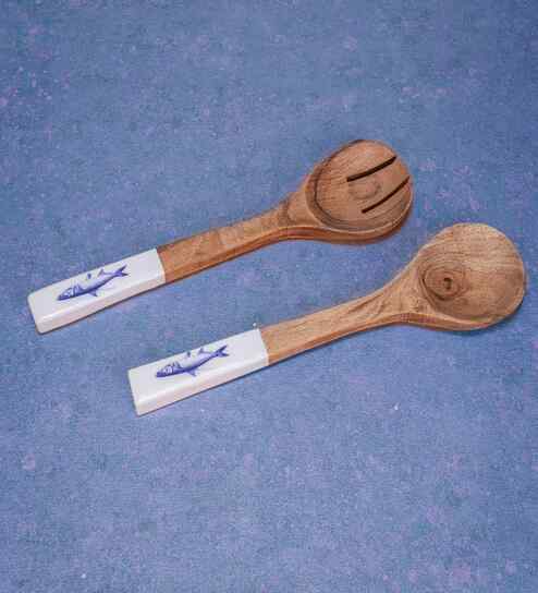 (Pack of 2) White & Brown Mango Wood Serving Spoon
