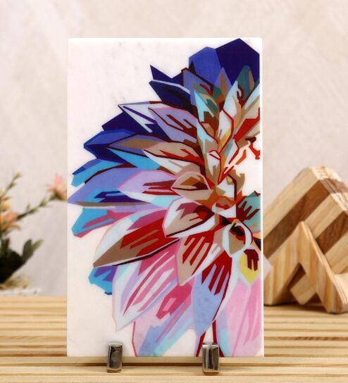 White Marble Floret Art Decorative Plate Showpiece
