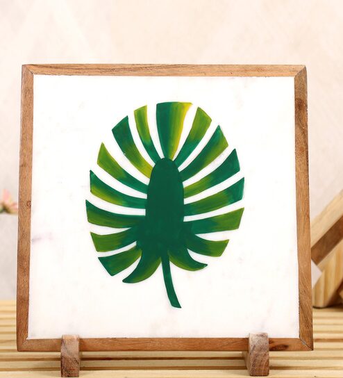 White Marble Leaf Love Decorative Plate Showpiece