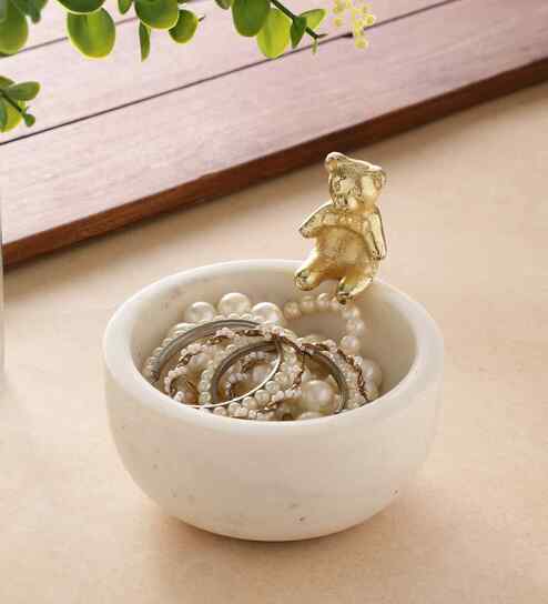White Marble Nut Candy Bowl Brass Teddy Embedded