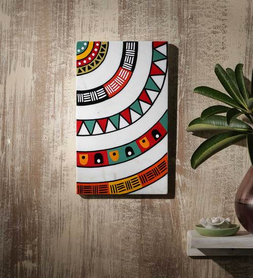 White Marble Tribal Life Hand Painted Wall Accent