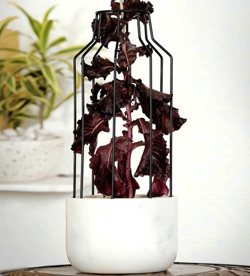 White Marble With Black Metal Mesh Desk Pot