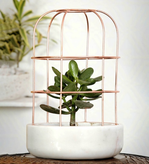 White Marble With Copper Metal Desk Pot