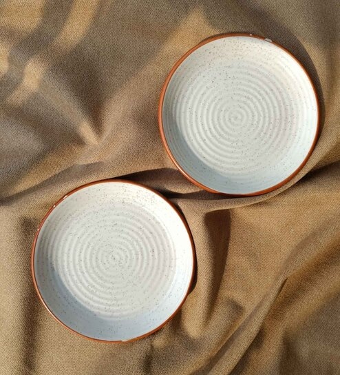 White Matt Brown Border Ceramic Quarter Plates (Set of 4)