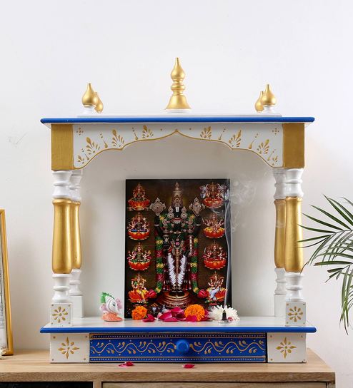 Buy White Mango Wood Pooja Mandir Without Door By Homecrafts ...