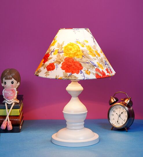 White Metal & Cotton Multicolour Colour Table Lamp