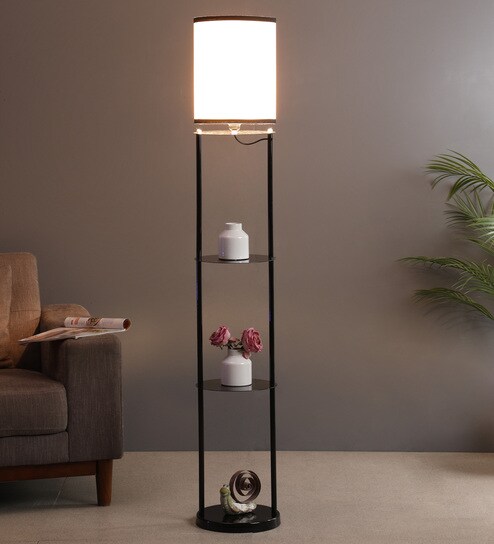 Buy Black Metal 3 Tier Storage Floor Lamp By Sanded Edge Online