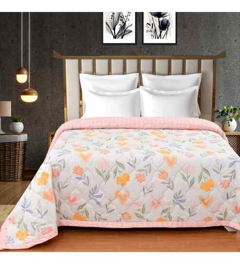 White Microfiber Floral 180 GSM Double Size Reversible Comforter