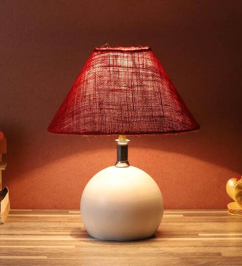 White Natural Fiber Shade Table Lamp With White Base By Foziq