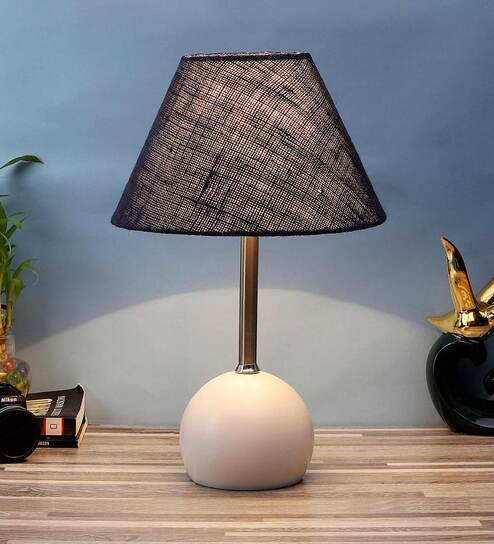 White Natural Fiber Shade Table Lamp With White Base By Foziq
