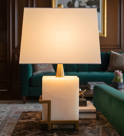 White Onyx Luxe Marble Geometry Table Lamp