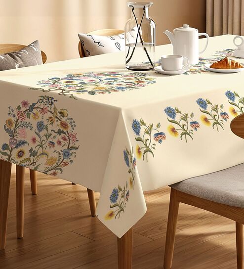 White Paisley Floral Sicilia Table Cover ( 6 Seater  )