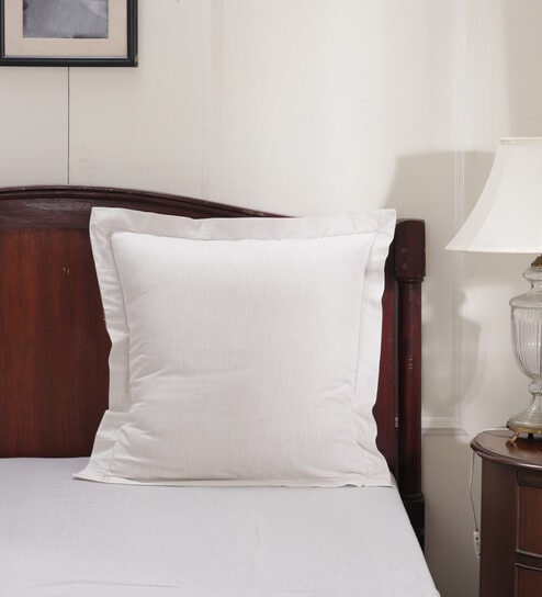 White Patterned 300TC Cotton 24 x 24 Inches Pillow Covers (Set of 2) by Maspar