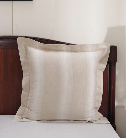 White Patterned 300 TC Cotton 24 x 24 Inches Pillow Covers (Set of 2) by Maspar