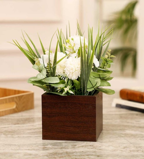 White Peafowl Potted Artificial Plant