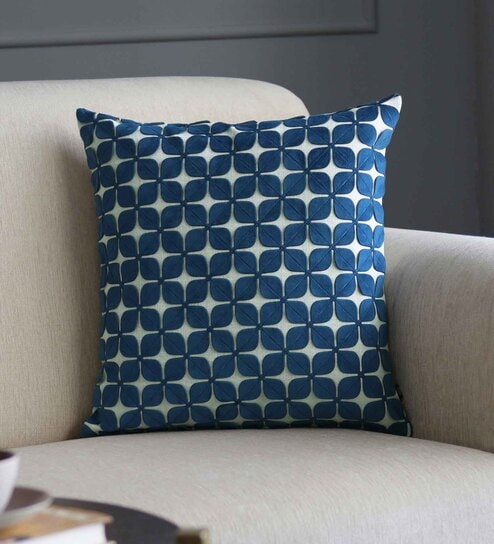 White Geometric Poly Cotton 16 x 16 Inches Cushion Cover by GM Fabrics