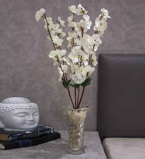 White Polyester Artificial Blossom Flower Bunch