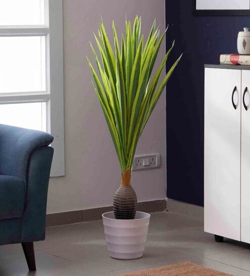 Polyester White Dracaena With Pot Artificial Plants
