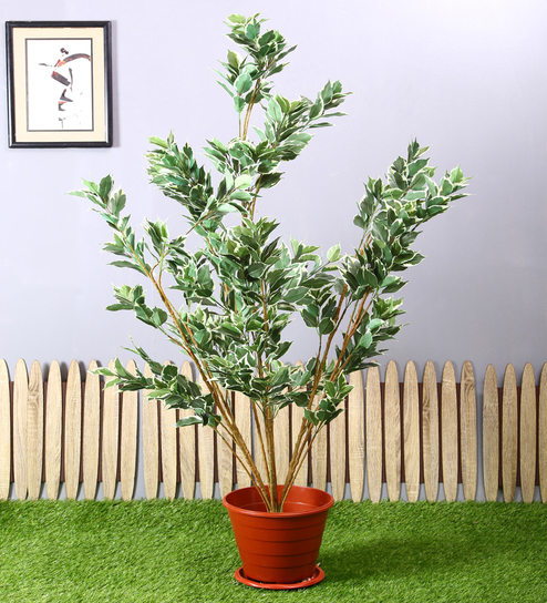 White Polyester Artificial Ficus Plant Without Pot