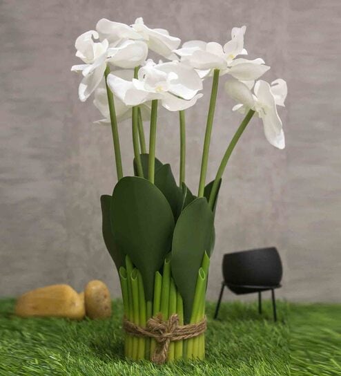 White Polyester Fabric Artificial Orchid Flower Bunch