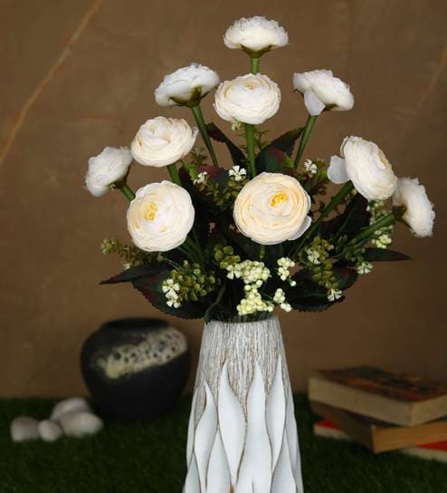 White Polyester Fabric Decorative Artificial Camellia Rose Flower Bunch