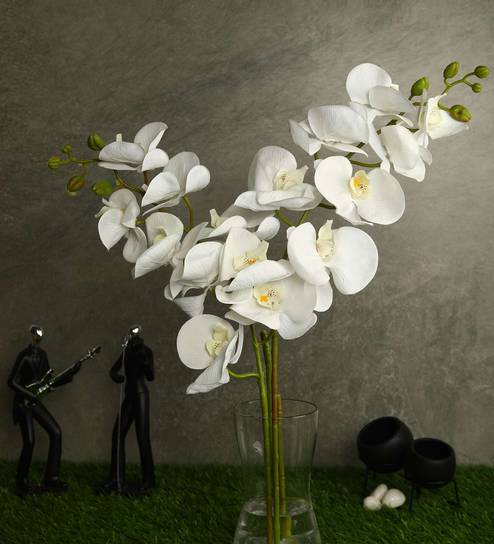 White Polyester Fabric Tropical Artificial Orchid Flowers Set of 2