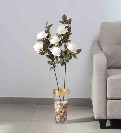 White Fabric Peony Flower Stick Artificial Flowers