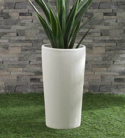 Buy White Polystone Round Planter By Yuccabe Italia Online - Big ...