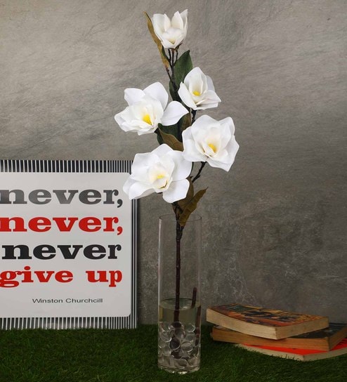 White Polyurethane Magnolia Artificial Flower